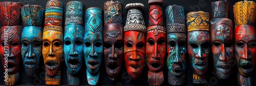 Colorful pattern of traditional African masks and art, Background Image, Background For Banner © ACE STEEL D