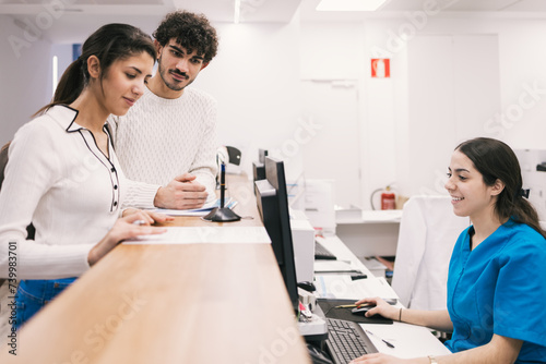 Reception interaction at a modern medical clinic