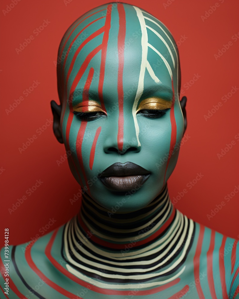 a woman with a bald head and body paint
