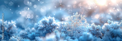 Delicate snowflakes on a frosty blue background for a winter theme, Background Image, Background For Banner © ACE STEEL D