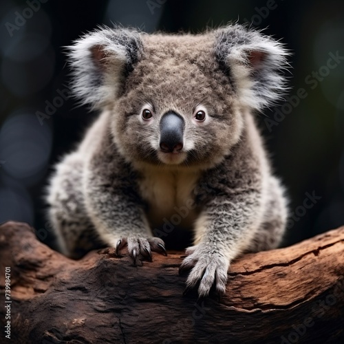 a koala bear on a log