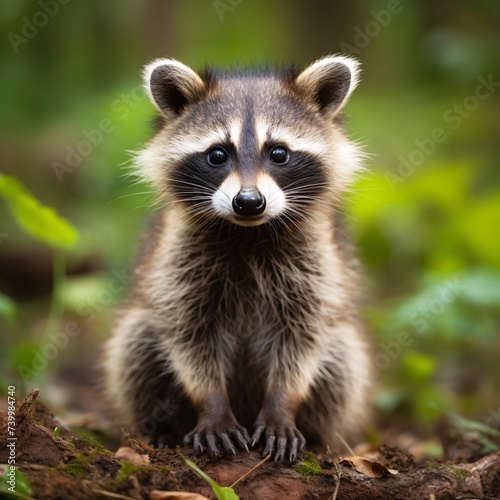 a raccoon sitting on the ground