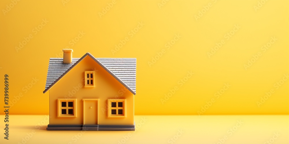 a small yellow house with a white roof