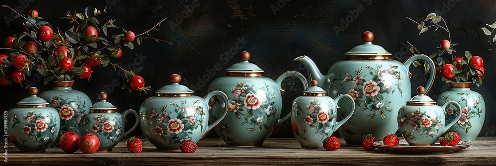 Elegant pattern of vintage tea sets and delicate china, Background Image, Background For Banner