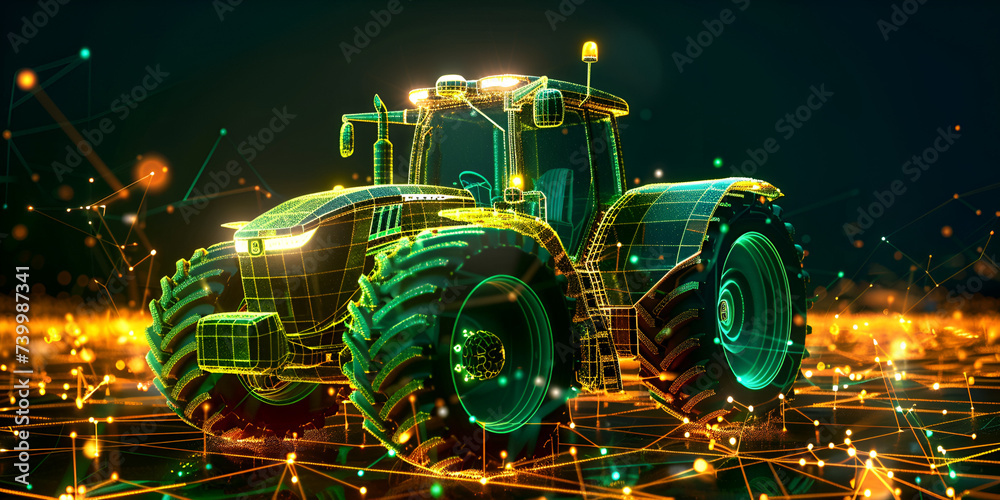 
AI generated a green tractor plowing a field of dirt, 