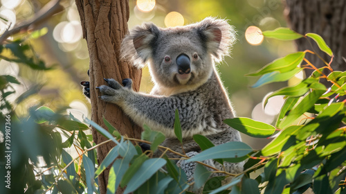 A koala with eucalyptus leaves in its paws