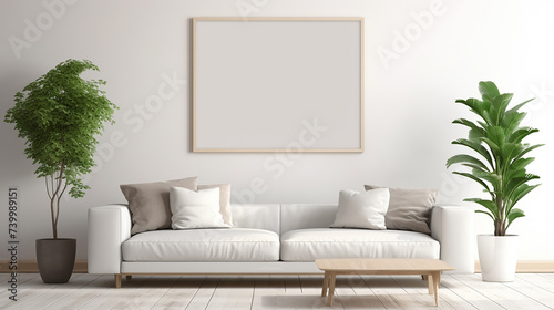 empty mockup poster in white wall modern living room interior