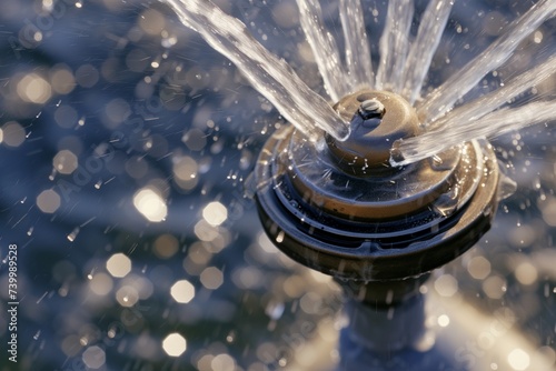 closeup of sprinkler head with water jets photo