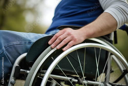 closeup view of mans hands on wheelchair rims