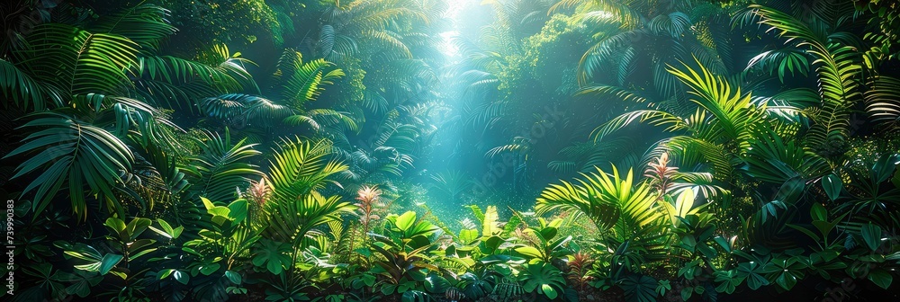 Lush, vibrant, dense jungle underbrush texture, Background Image, Background For Banner - obrazy, fototapety, plakaty 