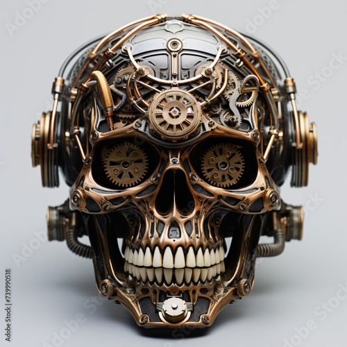 a skull with gears and headphones