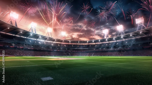 Stadium night without people fireworks 3D rendering