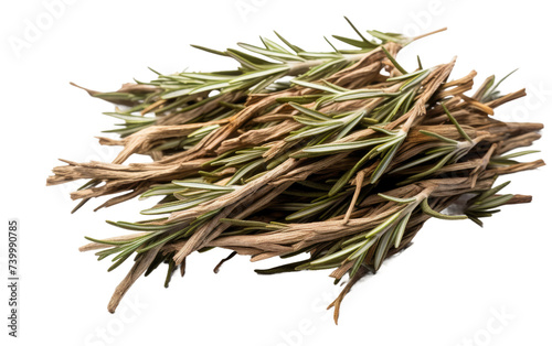 A pile of dried rosemary herbs neatly arranged. Isolated on a Transparent Background PNG.