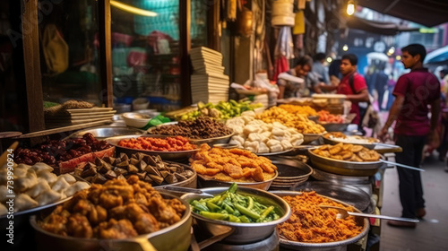 Bustling street market in the city at night