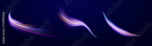 Colored shiny sparks of spiral wave. Curved bright speed line swirls. Shiny wavy path. Rotating dynamic neon circle. Magic golden swirl with highlights. Glowing swirl bokeh effect. vector png photo