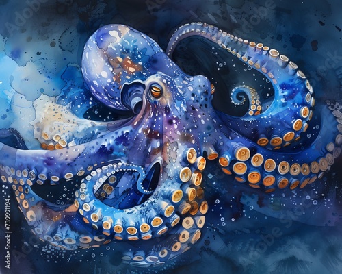 Marine exploration in watercolor the mystery of the deep sea photo