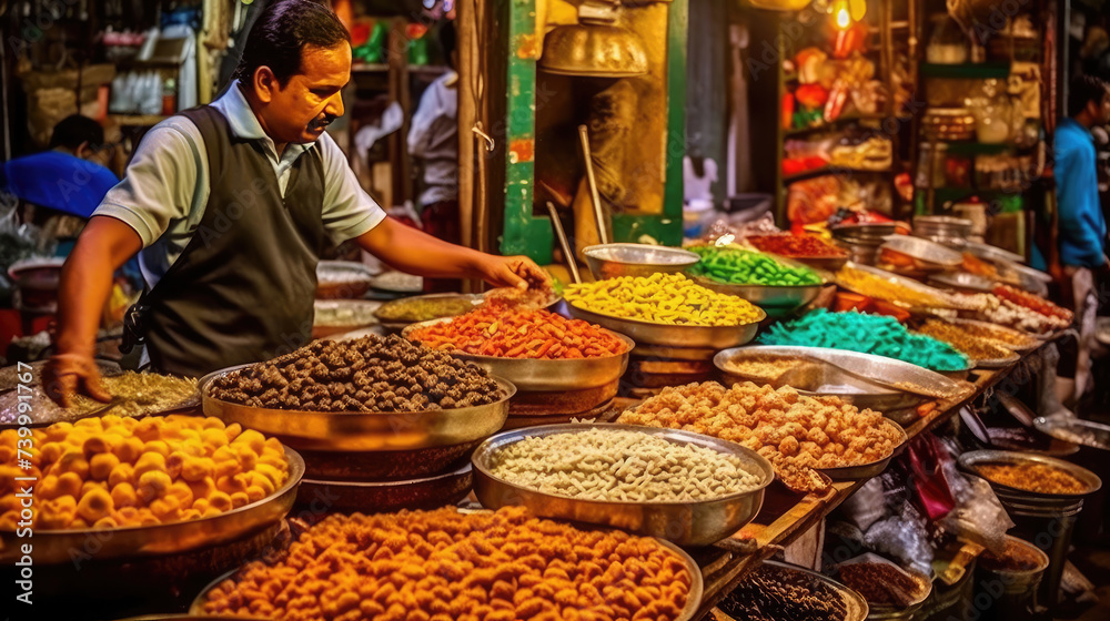 Bustling street market in the city at night Bustling street market in the city at night