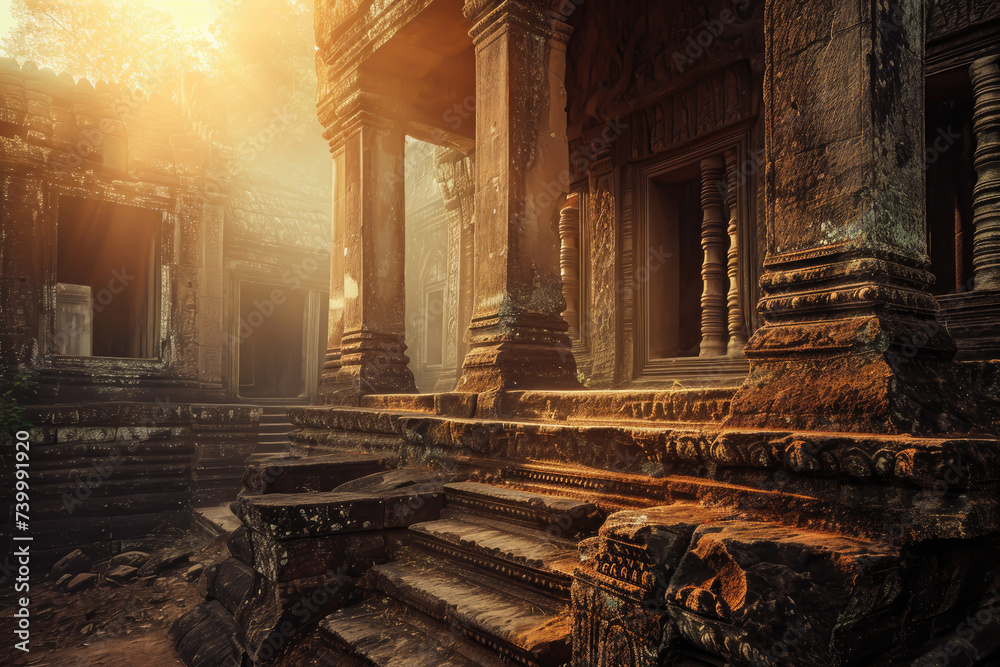 the weathered remnants of an ancient temple, standing as a testament to the passage of time the weathered remnants of an ancient temple, standing as a testament to the passage of time
