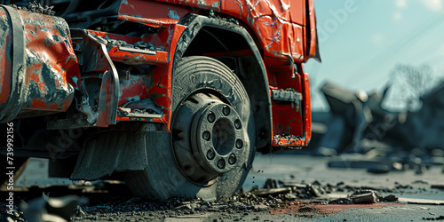 View of a truck damage following a collision traffic