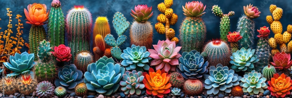Pattern of various types of cacti and succulents, Background Image, Background For Banner