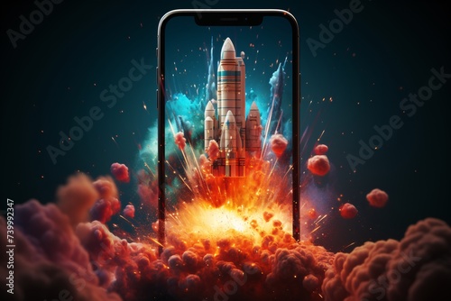 a cellphone with rocket in the screen