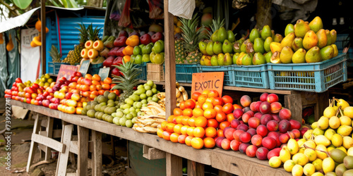 Write EXOTIC FRUITS at a tropical fruit stand