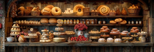 Realistic pattern of a bakery with bread, cakes, and pastries, Background Image, Background For Banner