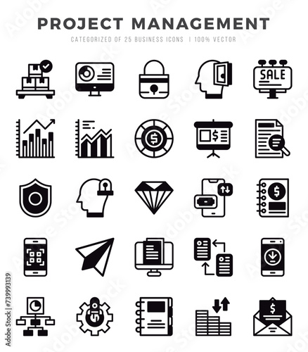 Project Management Icons bundle. Lineal Filled style Icons. Vector illustration.