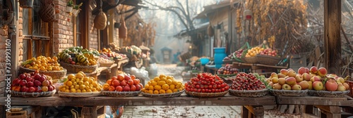 Realistic pattern of a farmer's market with fresh fruits and vegetables, Background Image, Background For Banner