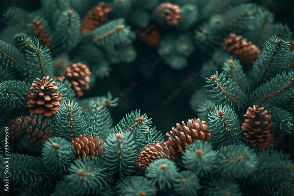 a group of pine cones and needles