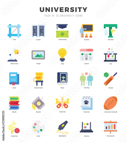 University icons set. Collection of simple Flat web icons.