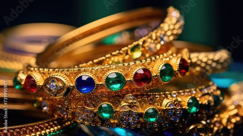 Traditional bracelet jewelry from India made of gold and precious stones