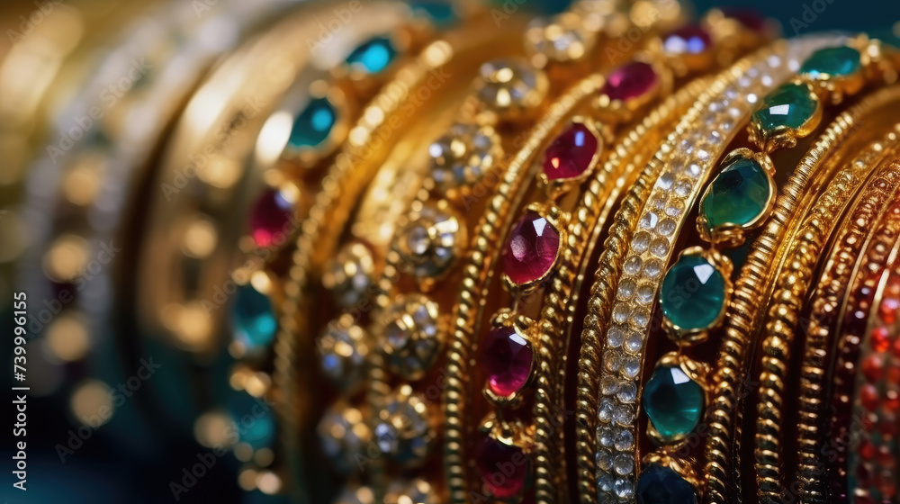 Traditional bracelet jewelry from India made of gold and precious stones Traditional bracelet jewelry from India made of gold and precious stones
