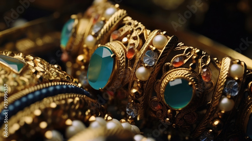 Traditional bracelet jewelry from India made of gold and precious stones