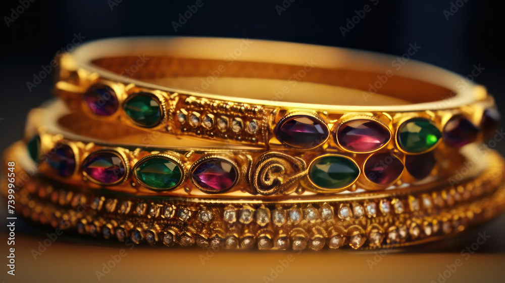 Traditional bracelet jewelry from India made of gold and precious stones Traditional bracelet jewelry from India made of gold and precious stones