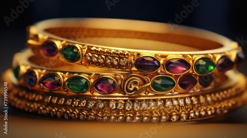 Traditional bracelet jewelry from India made of gold and precious stones