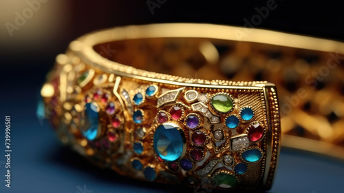 Traditional bracelet jewelry from India made of gold and precious stones