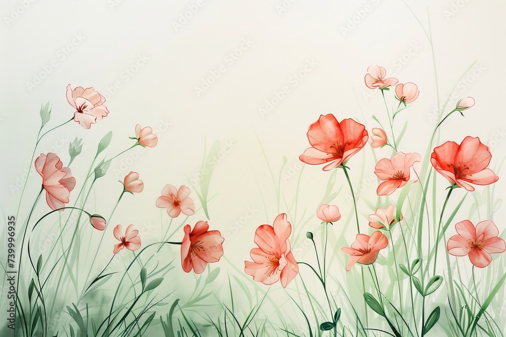 Minimalist watercolor spring and summer background. Botanical illustration style.