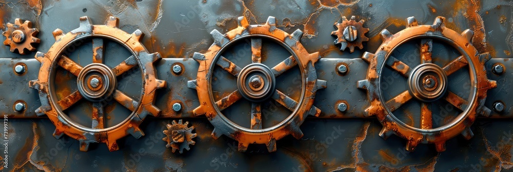 Steampunk gears and cogs pattern in metallic bronze and copper, Background Image, Background For Banner
