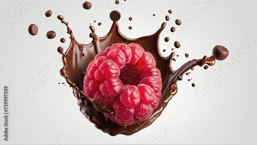 Raspberry with pieces and splashes of chocolate photo