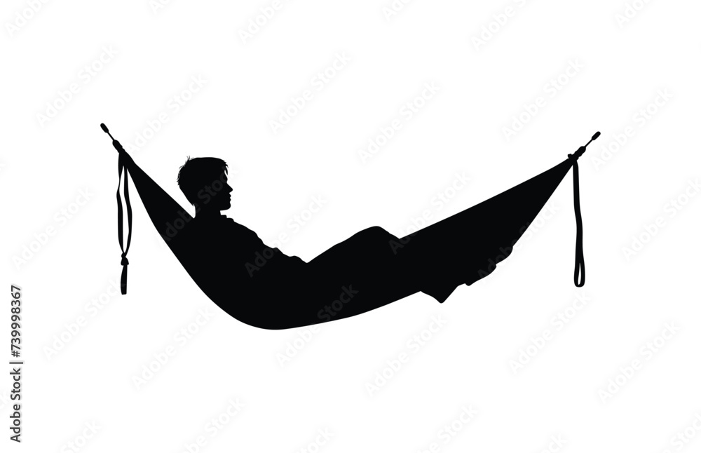 Man relax on hammock silhouette, Man relaxing lying in hammock. Vector silhouette
 - obrazy, fototapety, plakaty 