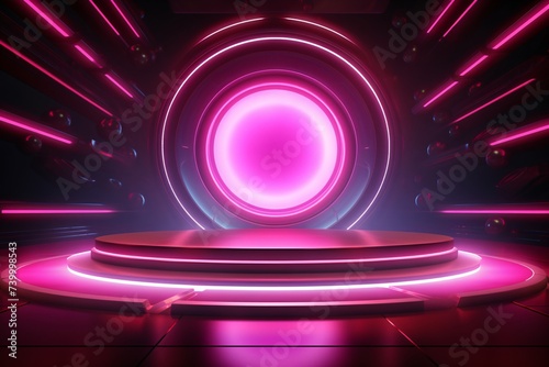 a round podium with a pink circle and lights