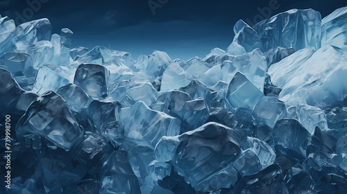Close-up view of a pile of ice cubes, macro view photo