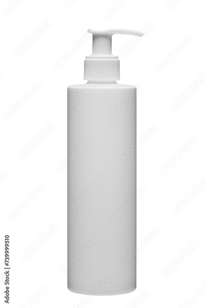 Biały plastikowy pojemnik z dozownikiem, opakowanie na krem, szampon lub mydło.
 - obrazy, fototapety, plakaty 
