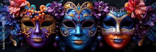 Vibrant pattern of Mardi Gras masks and beads, Background Image, Background For Banner