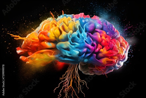 Creative human brain with multiple colors and action. Concept Creative Inspiration, Colorful Brain, Brainstorming Ideas, Artistic Mind, Dynamic Creativity