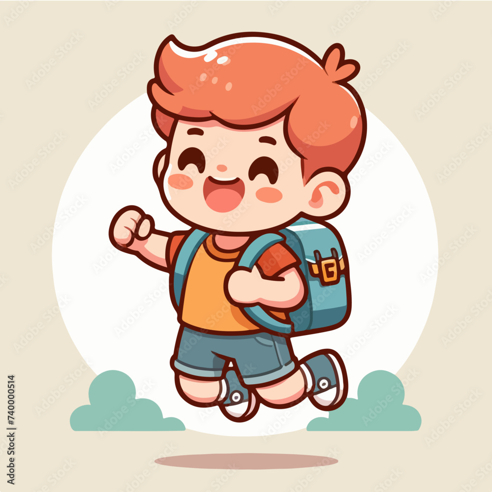 cute little boy jumping for joy back to school cartoon character illustration
