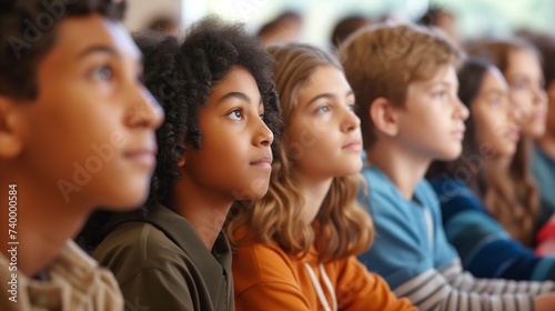 Attentive Group of Diverse Students Engaged in Classroom Learning