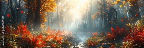 Whimsical pattern of a magical forest with creatures and plants  Background Image  Background For Banner