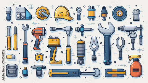 Doodle Construction Tools Theme, Vector Background Wallpaper, Social Media Banner, Design Packaging Generative Ai